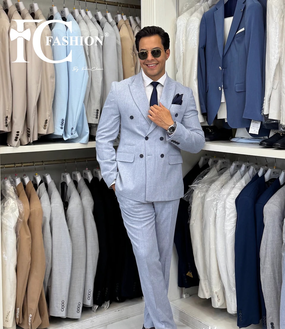 Costume croise bleu ciel — FC Fashion