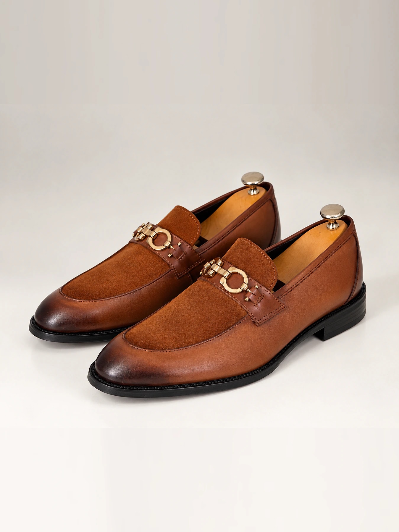 Mocassin bi-matiere cognac — FC Fashion