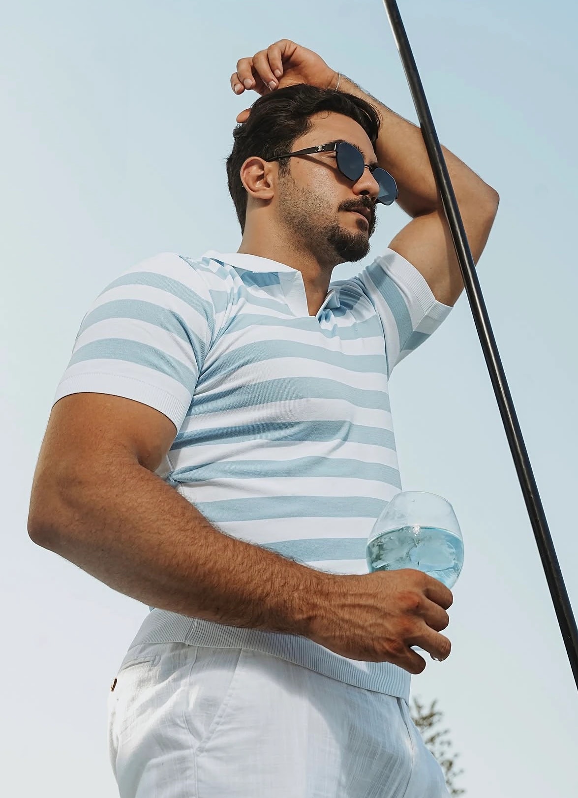 Polo raye bleu ciel — FC Fashion